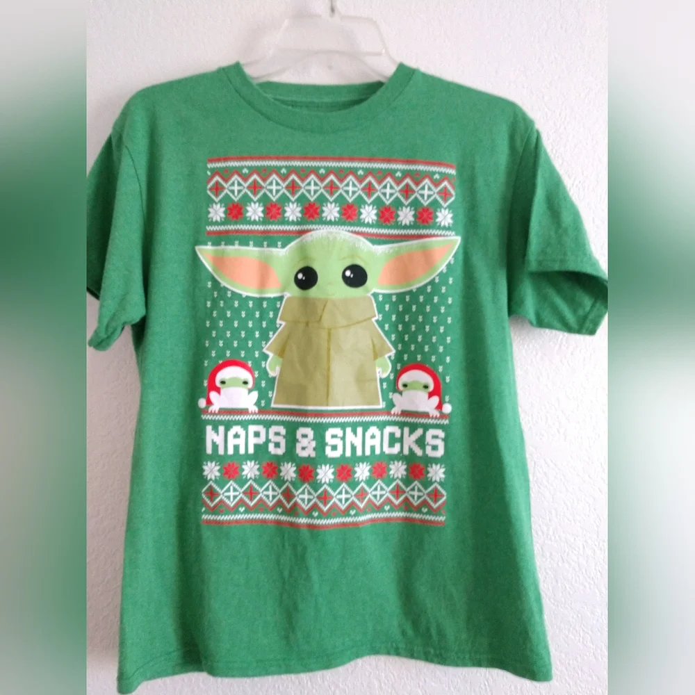 Mad Engine Naps & Snacks Christmas T Shirt Green Red Child Large 10 12